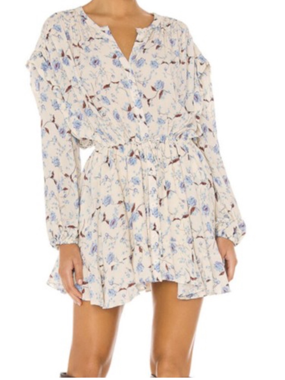 Free People Flower Fields Floral Long-Sleeved Mini-Dress Flowy Feminine Small